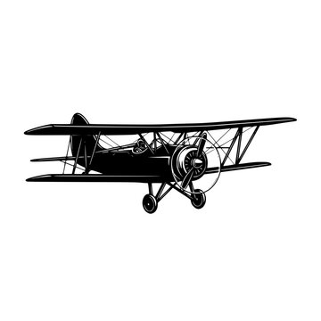 A black silhouette of a vintage biplane Vector, illustration