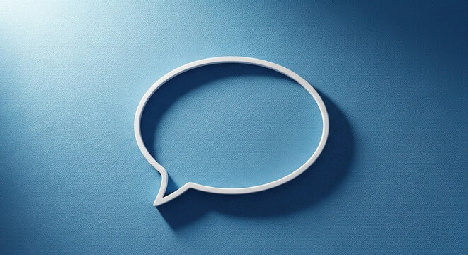 Stylized outline of speech bubble on textured blue surface emphasizes modern messaging and digital conversation concepts with minimalist design and professional blue color