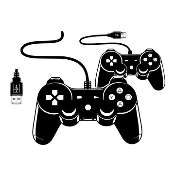 Two video game controllers with a usb cable Vector, illustration