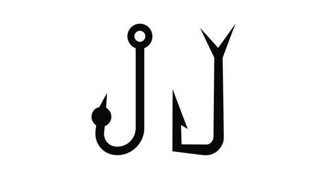 Two black fishing hooks displayed side by side on a white background