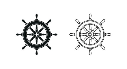 Two black and white ship wheels one filled and one outlined © Momtaj