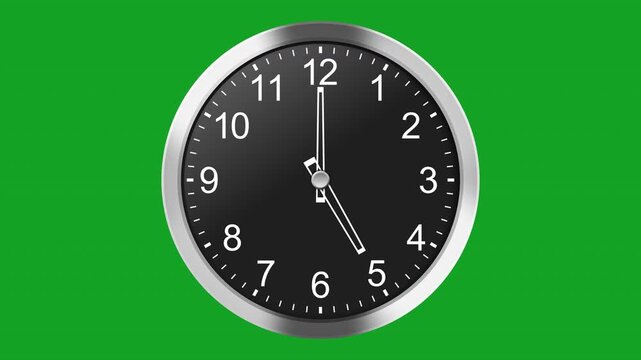 Modern Analog Wall Clock Animation: 12-Hour Loop on Transparent Background