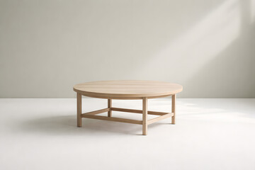 Obraz premium Minimal round light wood coffee table on white floor