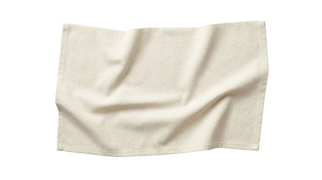 Cream colored woven kitchen towel on transparent background