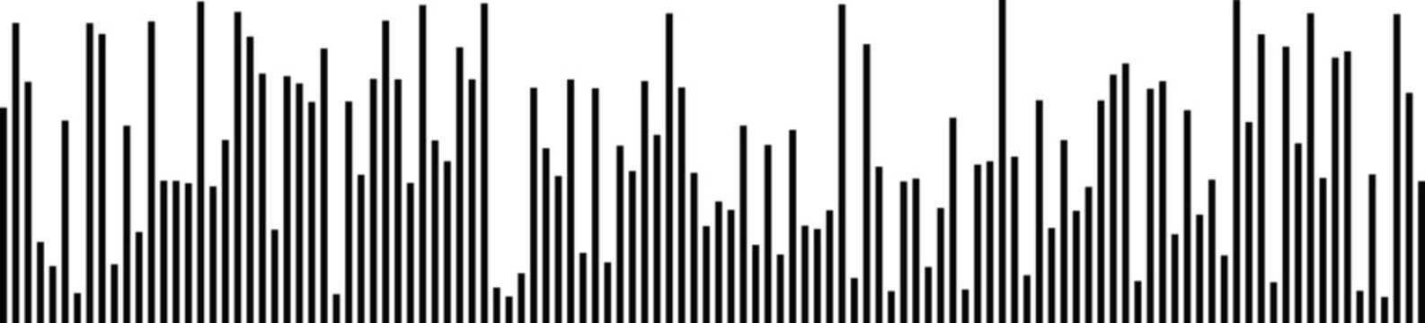 Abstract bar graph representation with vertical black lines of varying heights on white background