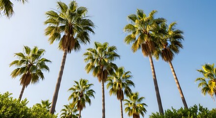 Fototapeta premium Tall palm trees against a clear blue sky