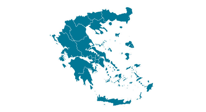Teal map outline of greece showing regions and islands against a clean white