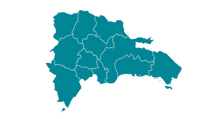 Naklejka premium Teal dominican republic map outline divided into provinces isolated on white