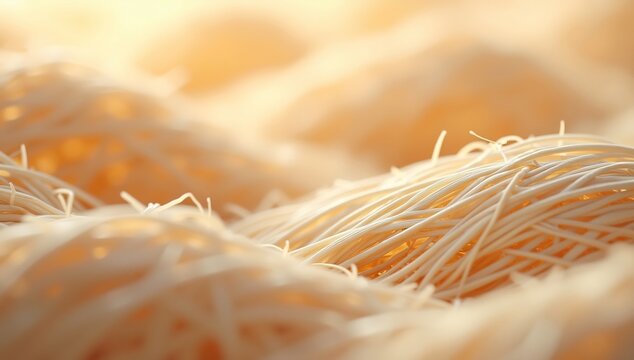 Numerous thin paleyellow interwoven strands in soft focus against a warm blurred background