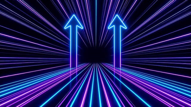 Neon arrows pointing upward on dark background