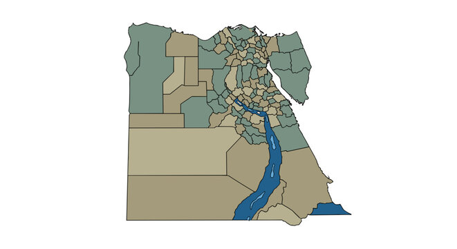 Stylized map of egypt showing administrative divisions and the nile river vector