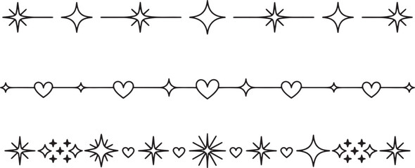 Fototapeta premium Decorative star and heart line art border dividers collection isolated vector illustration