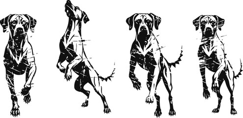 Fototapeta premium Silhouettes of running dog in various dynamic jumping and airborne poses