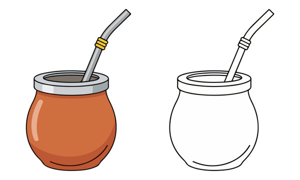 Yerba Mate Gourd and Bombilla Straw Illustration Set