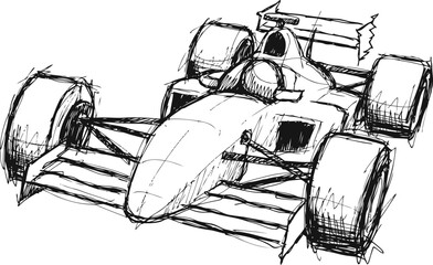Naklejka premium formula one race car sketch, high speed open wheel racing vehicle drawing, motorsport concept art