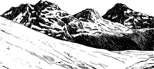Obraz premium Dramatic Black And White Of Snow Covered Mountain Peaks And Slopes landscape