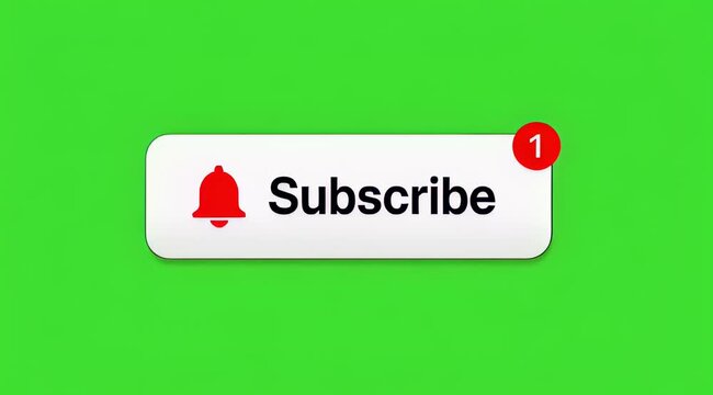 Red bell icon, notification button, subscribe alert, green background