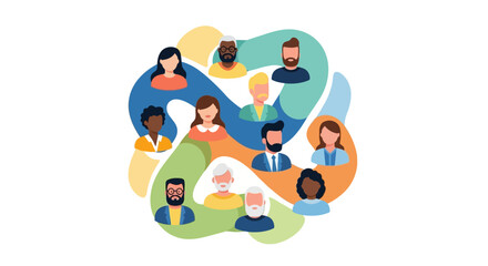 Fototapeta premium Diverse Global Community Network of People Avatars: Teamwork, Social Connection & Inclusion