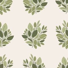 Obraz premium Seamless Botanical Pattern with Lush Green Leaves and Branches. Elegant Nature-Inspired Design for Fabric, Wallpaper, and Digital Backgrounds.