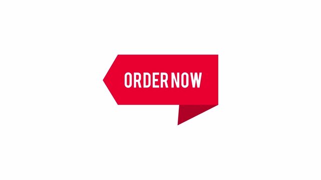 Red origami button ordering now animated motion graphic on white background
