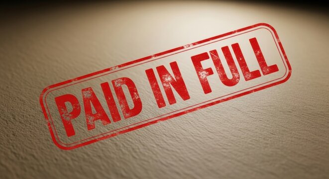 Red paid in full stamp on textured background with lighting effect