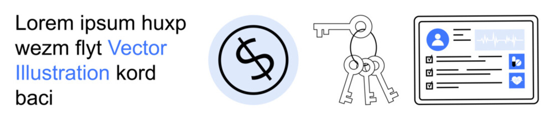 Data security, access control, identity verification, financial management, information safety, document authentication. Keys, ID card and dollar symbol arrangement. Identity verification and data © robu_s