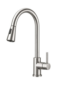 Modern kitchen faucet with pull down sprayer on transparent background