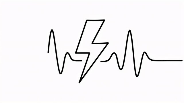 Conceptual illustration combining a dynamic heart rate monitor line with a bold lightning bolt symbol, representing power, energy, vitality, and strength in a minimalist graphic design