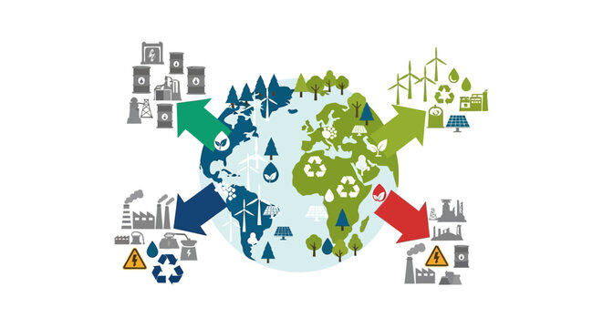 Global Energy Transition: Balancing Fossil Fuels, Renewable Sources & Environmental Impact Diagram