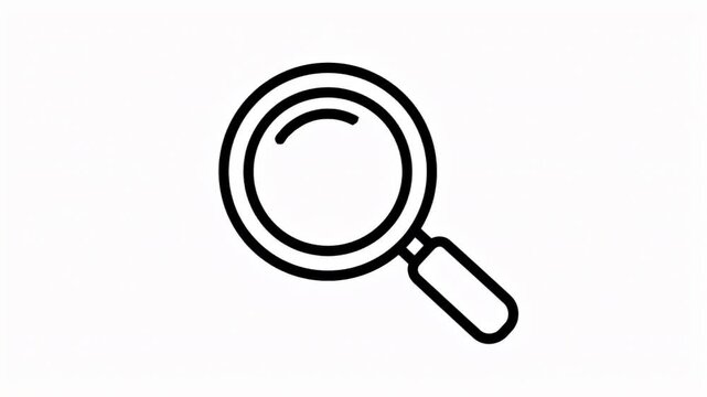 Clean and modern outline illustration of a magnifying glass icon, perfect for web and app user interfaces, representing search, explore, zoom, and information discovery functionalities