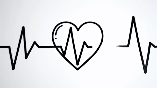 Simple electrocardiogram line with a heart symbol in the center representing life and health