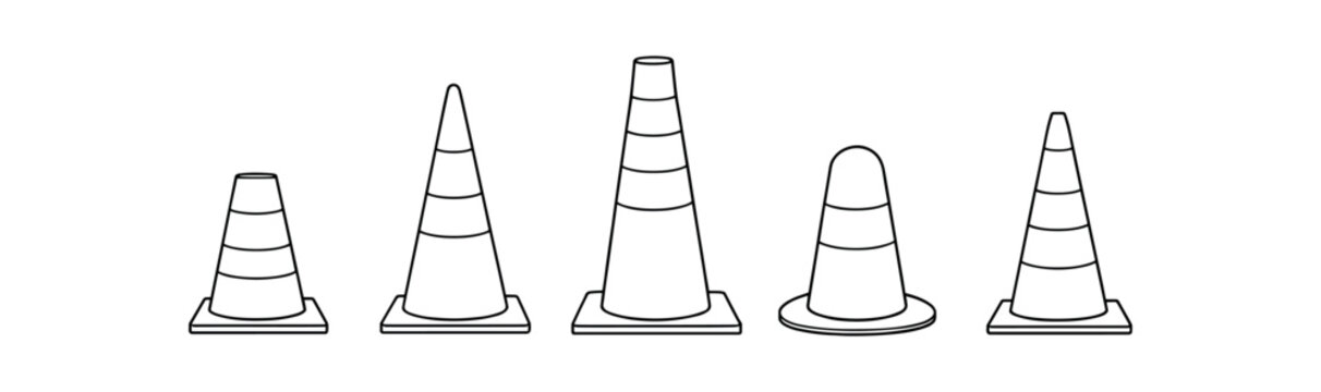 Traffic cone row, safety equipment symbol flat vector illustration