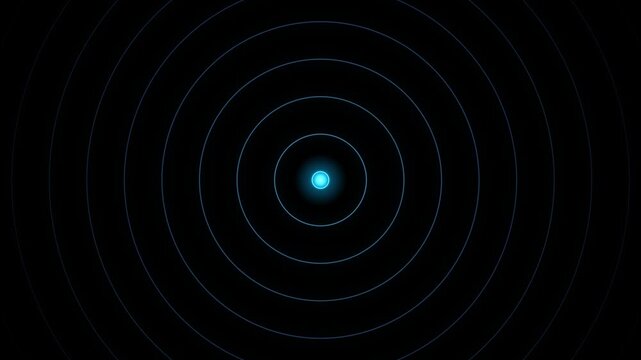 Vibrant blue light waves expanding outward from a central luminous point against a deep black background, illustrating abstract digital signal propagation