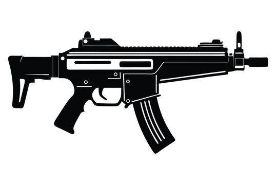 mp5 submachine gun silhouette line art vector illustration