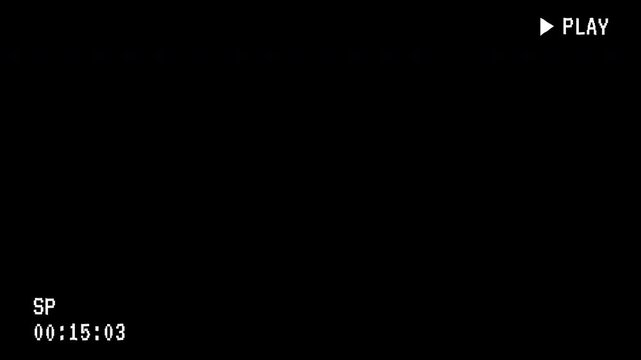 4K video, vhs tape playing vintage animation motion black background . Old VHS play and timecode