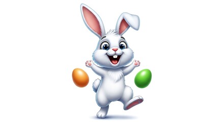 Fototapeta premium Happy jumping cartoon bunny isolated on transparent background. World smile day. PNG