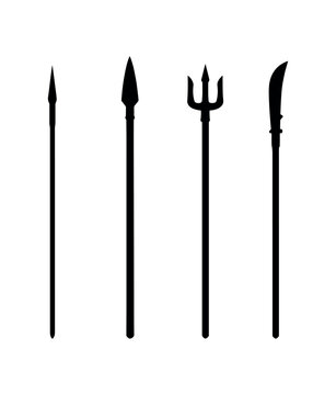Polearms and spearheads, melee weapon symbol flat vector icon