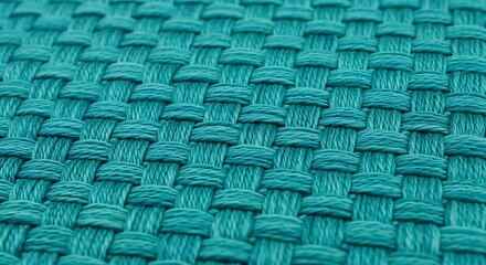 Fototapeta premium CloseUp Teal Woven Fabric Texture Pattern