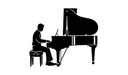 Side view silhouette of man playing grand piano vector elegant music performance isolated on white background © MD HAJIRUDDIN