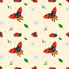 Fototapeta premium Seamless Ladybug Pattern, For Baby Textiles , Packaging
