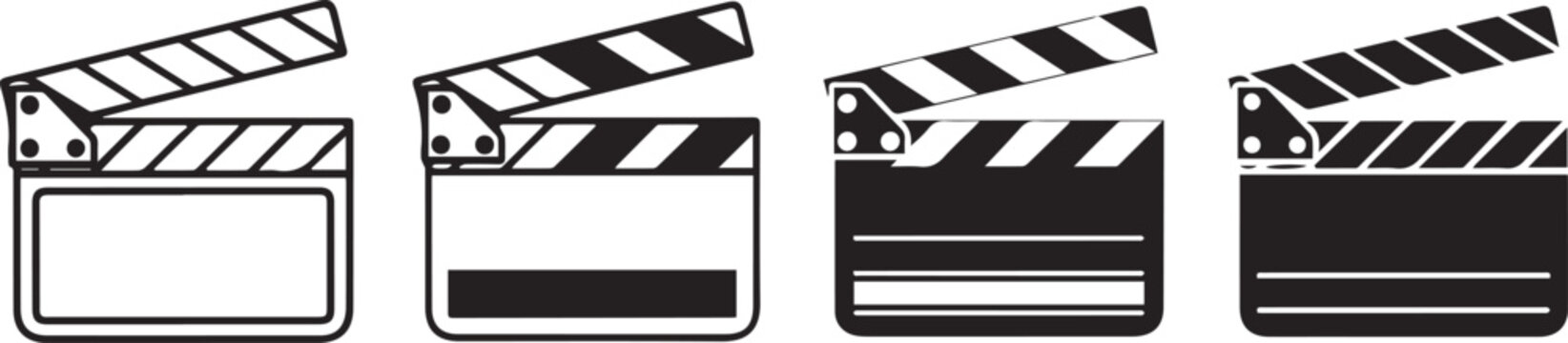 Four black and white movie clapper boards icons