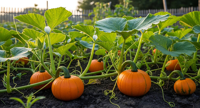pumpkin growing in the garden