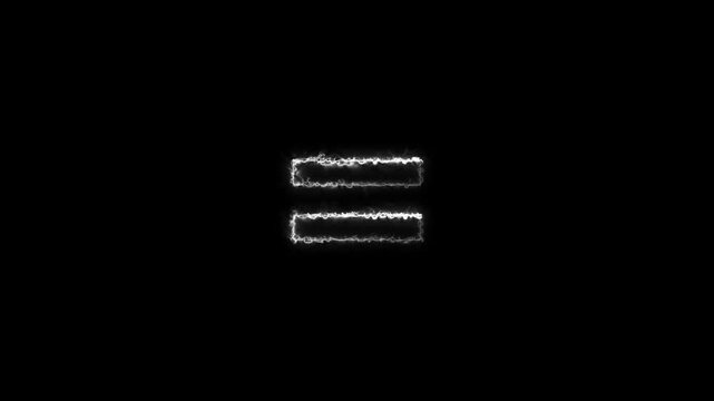Equal neon sign appear in center. neon equal icon on black background animation.