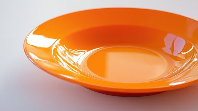 A vibrant orange plate sitting on a clean white surface