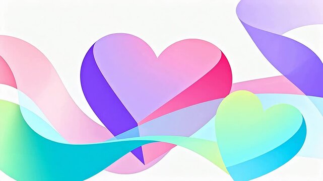 Colorful heart shapes and flowing ribbons