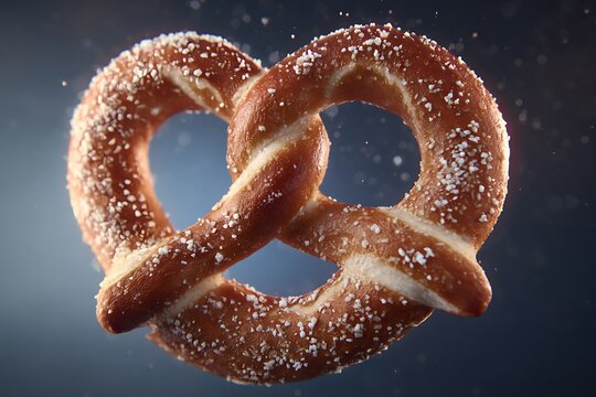 A blushing pretzel twisting itself into a heart shape, salt sparkling 