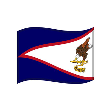 Waving American Samoa flag with blue field white triangle and bald eagle