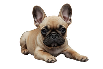 Obraz premium Fawn french bulldog puppy lying down, looking at camera, studio shot with transparent background