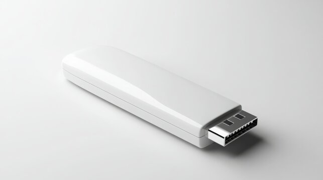 A sleek white USB flash drive on a clean surface