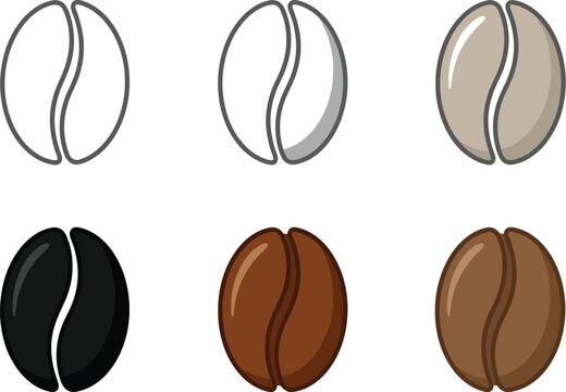 Coffee beans in different stages of roasting process shown